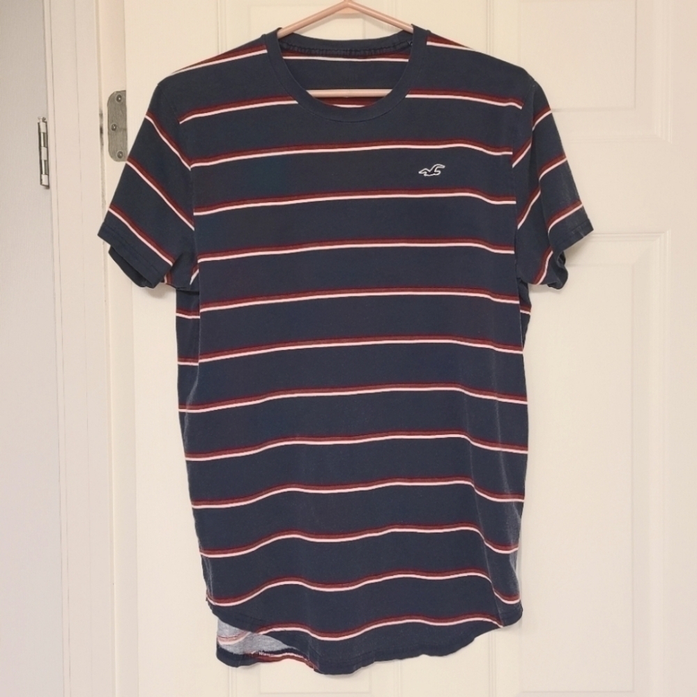 Hollister Striped T-Shirt Nautical Short Sleeves Navy White Red Mens Large